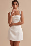 White Corset Sheath Square Neck Short Little White Dress