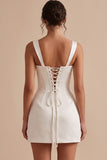 White Corset Sheath Square Neck Short Little White Dress