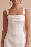 White Corset Sheath Square Neck Short Little White Dress