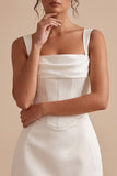 White Corset Sheath Square Neck Short Little White Dress