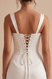 White Corset Sheath Square Neck Short Little White Dress