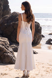 White Mermaid Satin Tulle Corset Sweetheart Ruched Midi Wedding Dress