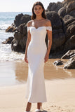 White Mermaid Off the Shoulder Maxi Wedding Dress with Lace