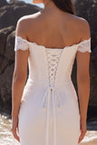 White Mermaid Off the Shoulder Maxi Wedding Dress with Lace