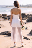 White Halter Sheath Tulle Mini Wedding Dress