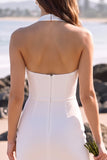 White Halter Sheath Tulle Mini Wedding Dress