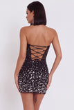 Black Corset Bodycon Strapless Short Cocktail Dress with Rhinestone