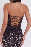 Black Corset Bodycon Strapless Short Cocktail Dress with Rhinestone