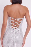 Silver Corset Strapless Bodycon Short Cocktail Dress with Ruffles