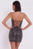 Black Bodycon Strapless Sequins Tulle Short Cocktail Dress