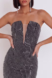 Black Bodycon Strapless Sequins Tulle Short Cocktail Dress