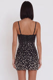 Black Bodycon Spaghetti Straps Cut Out Beaded Short Cocktail Dress with Rhinestone