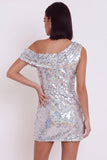 Sparkly Silver Sequins Bodycon Asymmetrical One Shoulder Short Cocktail Dress