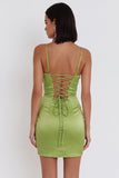 Dusty Sage Bodycon Strapless Ruched Short Cocktail Dress with Sequins