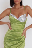 Dusty Sage Bodycon Strapless Ruched Short Cocktail Dress with Sequins