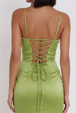 Dusty Sage Bodycon Strapless Ruched Short Cocktail Dress with Sequins