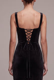 Black Sheath Sweetheart Long Velvet Dress with Rhinestone