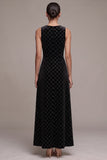 Black A-Line Round Neck Maxi Velvet Dress