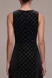 Black A-Line Round Neck Maxi Velvet Dress