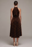 Coffee Halter High-Low A-Line Velvet Dress with Beading