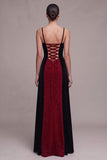 Red and Black Sheath Spaghetti Straps A-Line Glitter Maxi Velvet Dress