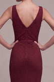 Burgundy Mermaid Cowl Neck Beaded Maxi Formal Dress