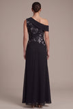 Black Sheath Asymmetrical One Shoulder Ruched Long Formal Dress with Appliques
