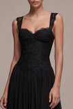 Black Corset Sweetheart A-Line Maxi Formal Dress with Lace