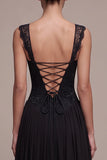 Black Corset Sweetheart A-Line Maxi Formal Dress with Lace