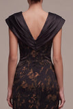 Black Sheath V-Neck Satin Printed Long Formal Dress