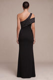 Black Sheath Asymmetrical One Shoulder Long Formal Dress with Side Slit