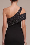 Black Sheath Asymmetrical One Shoulder Long Formal Dress with Side Slit