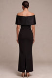 Black Sheath Off the Shoulder Bow Satin Long Formal Dress