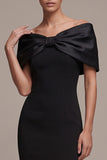 Black Sheath Off the Shoulder Bow Satin Long Formal Dress
