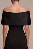 Black Sheath Off the Shoulder Bow Satin Long Formal Dress