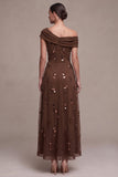 Coffee A-Line Asymmetrical One Shoulder Ruched High-Low Formal Dress with 3D Flower