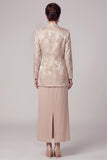 Champagne 2-Piece Sheath Round Neck Jacquard Long Mother of the Bride Dress with Jacket