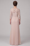Champagne Sheath Round Neck 3/4 Lace Sleeves High Low Chiffon Maxi Mother of the Bride Dress
