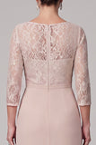 Champagne Sheath Round Neck 3/4 Lace Sleeves High Low Chiffon Maxi Mother of the Bride Dress