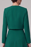 Dark Green A-Line Round Neck Tea-Length Mother of the Bride Dress with Bolero