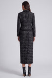 Black Two Piece Plaid Collar Long Sleeves Midi Work Dress