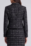 Black Two Piece Plaid Collar Long Sleeves Midi Work Dress