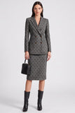 Grey Polka Dot Fitted Peak Lapel Single Breasted Knee-Length Work Dress