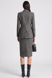 Grey Polka Dot Fitted Peak Lapel Single Breasted Knee-Length Work Dress