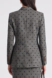 Grey Polka Dot Fitted Peak Lapel Single Breasted Knee-Length Work Dress