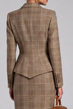 Brown Two Piece Notched Lapel Single Breasted Midi Work Dress