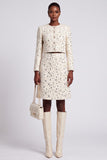 Ivory Two Piece Round Neck Sequins Knee-Length Work Dress
