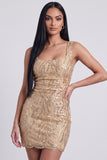Golden Bodycon Square Neck Sequins Short Cocktail Dress
