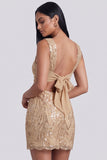 Golden Bodycon Square Neck Sequins Short Cocktail Dress