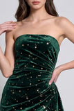 Dark Green Printed Velvet Strapless Ruched Short Cocktail Dress